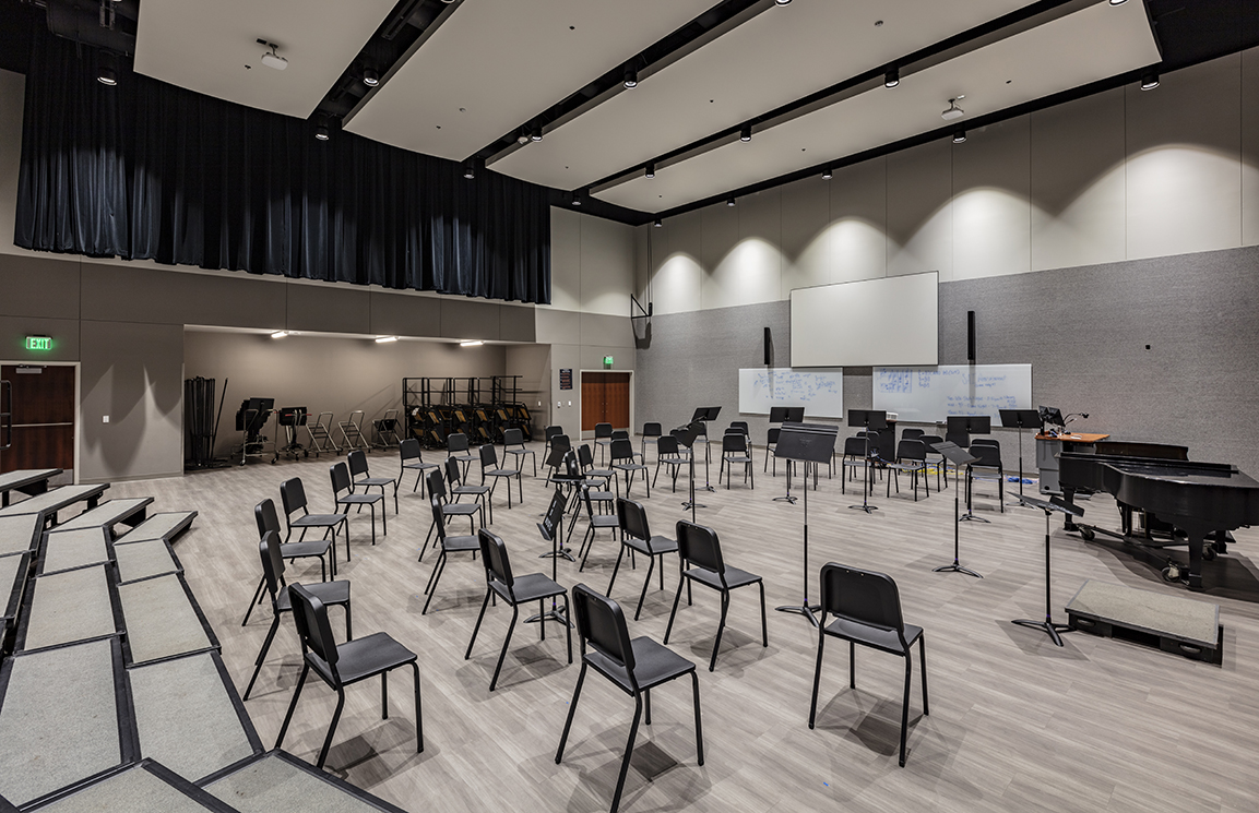 View inside an OSU Greenwood School of Music rehearsal room.