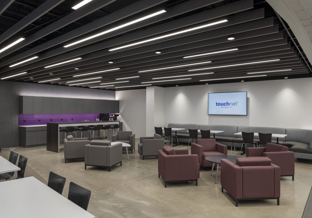 Interior shot of TouchNet Information Systems' kitchenette and lounge area