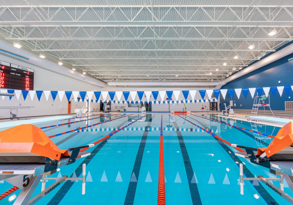 Interior image of Westview YMCA's eight lane pool