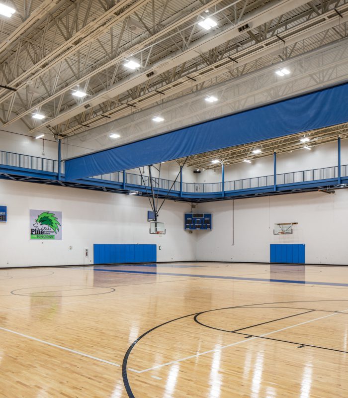 Interior image of Omaha Public Schools' Pine Elementary gymnasium